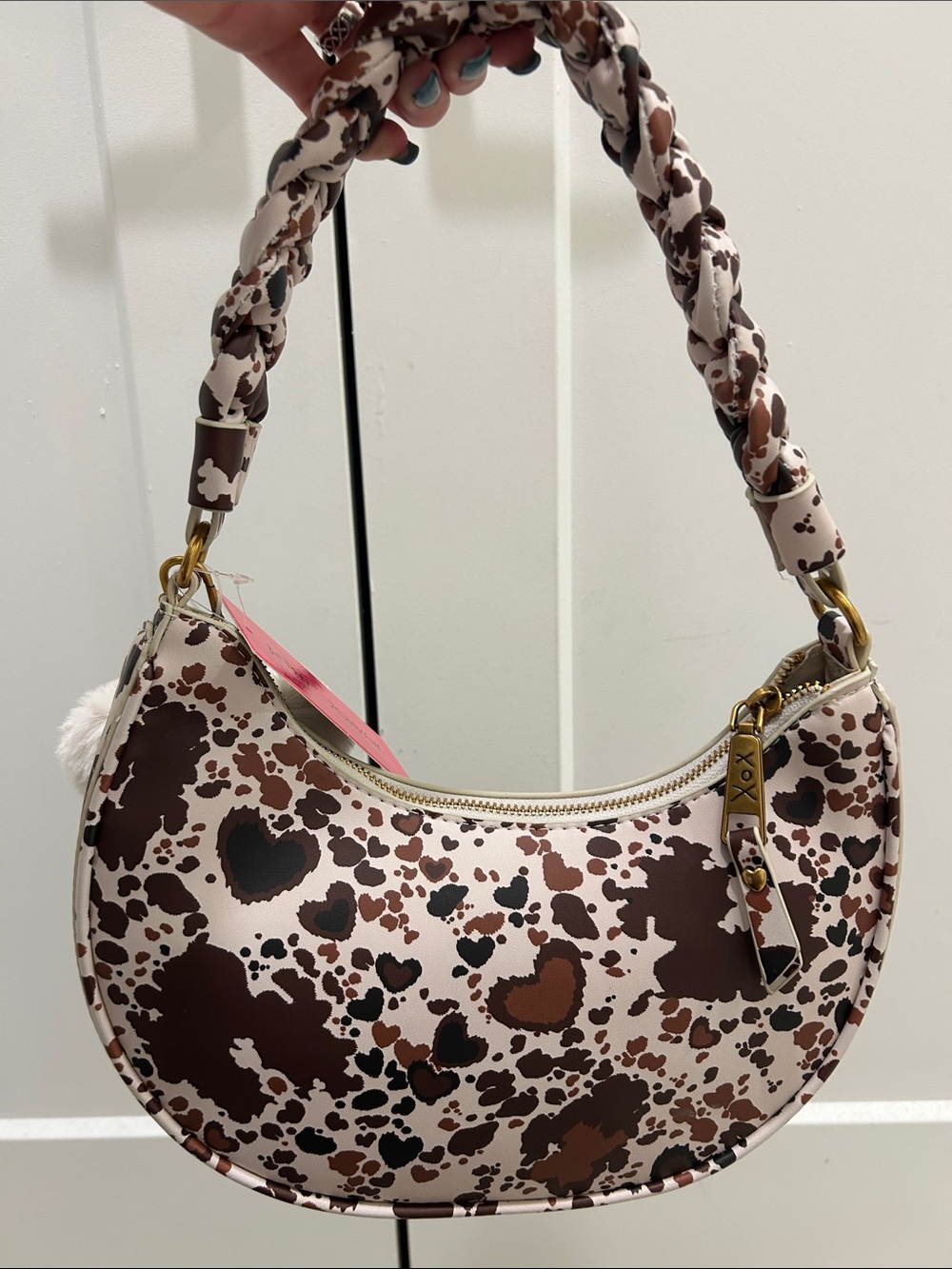 Betsey Johnson (NWT) Brown Cow Print Crescent Shoulder Bag - Picture 9 of 13